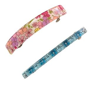 Floral Resin Bar Barrette Pair